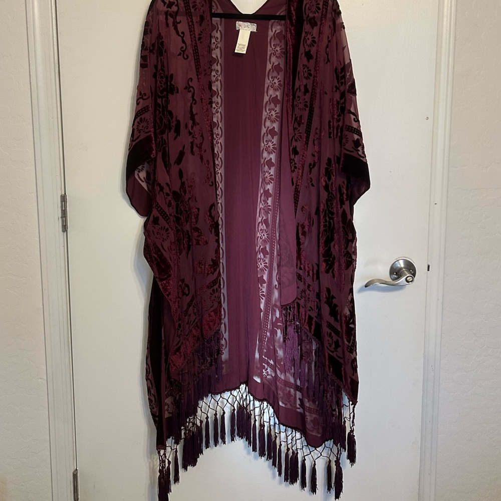 Free People Eggplant Floral Shawl - Brand New